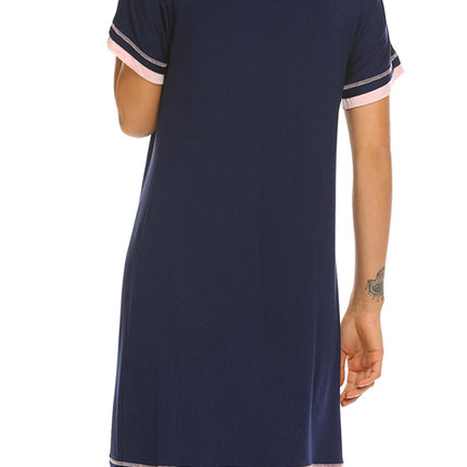 Contrast Trim Short Sleeve Lounge Dress - Image 2