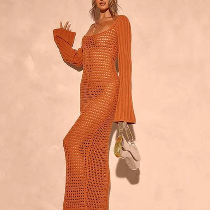 Openwork Square Neck Flare Sleeve Cover-Up Dress - Image 3