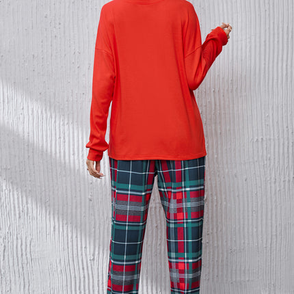 ALL IS BRIGHT Round Neck Top and Plaid Pants Lounge Set - Image 3