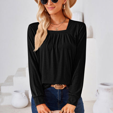 Square Neck Ruched Long Sleeve Blouse - Image 14