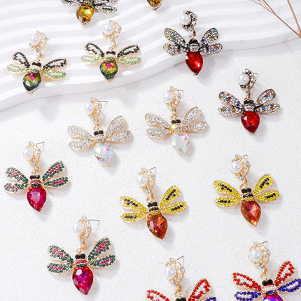 Natural Stone Bee Dangle Earrings - Image 1