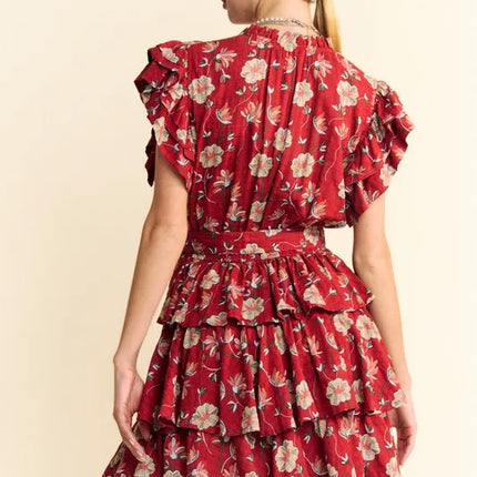 Davi & Dani Ruffle Flutter Sleeve Tie Belt Tiered Mini Dress - Image 6