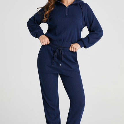 Drawstring Half Zip Hoodie and Joggers Active Set - Image 4