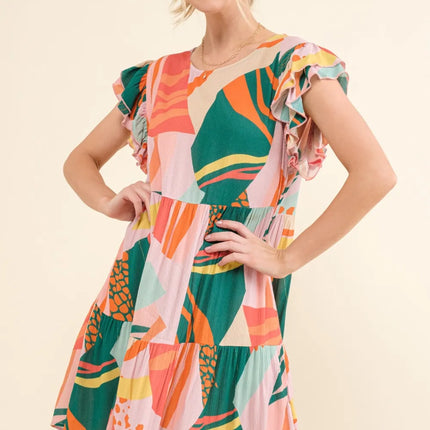 And The Why Printed Double Ruffle Sleeve Dress - Image 3