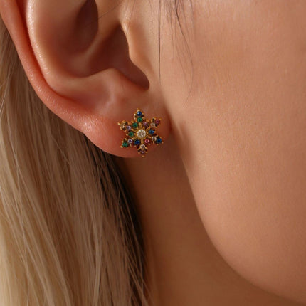 Stainless Steel Snowflake Stud Earrings - Image 1