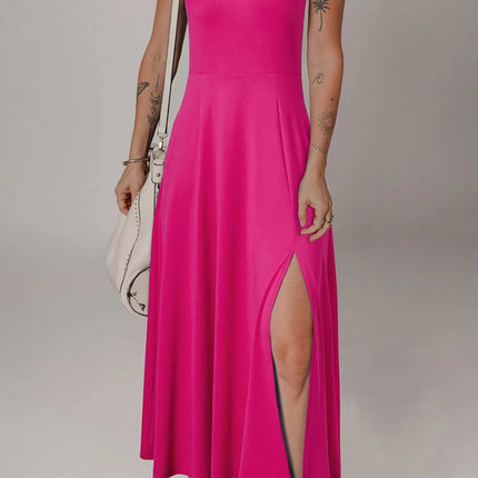 Side Slit Scoop Neck Wide Strap Dress - Image 1