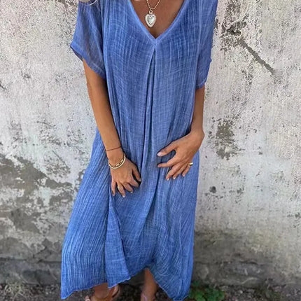 Full Size V-Neck Short Sleeve Midi Dress Plus Size - Image 1