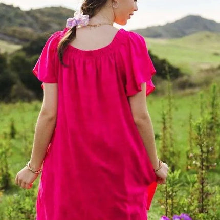 Davi & Dani Textured Ruffle Boat Neck Shift Dress - Image 3