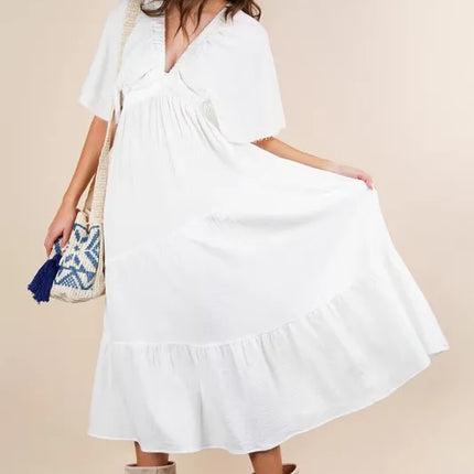 VERY J Mineral Washed Elastic Neck Detail Midi Dress - Image 5