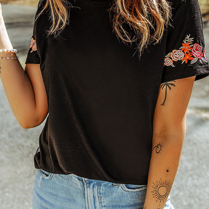 Embroidered Round Neck Tee Shirt - Image 1