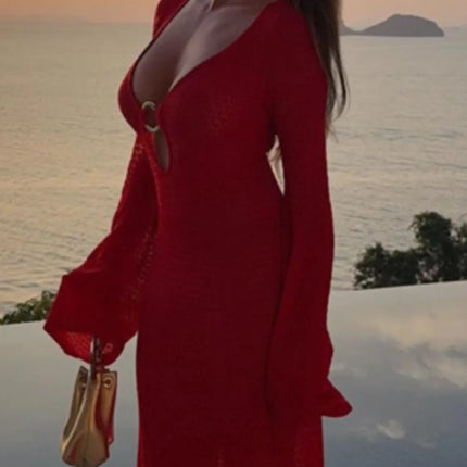 Slit Plunge Flare Sleeve Cover-Up Dress - Image 17