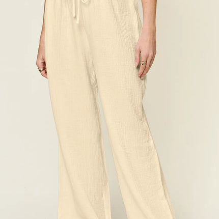 Double Take Full Size Texture Drawstring Wide Leg Pants - Image 10