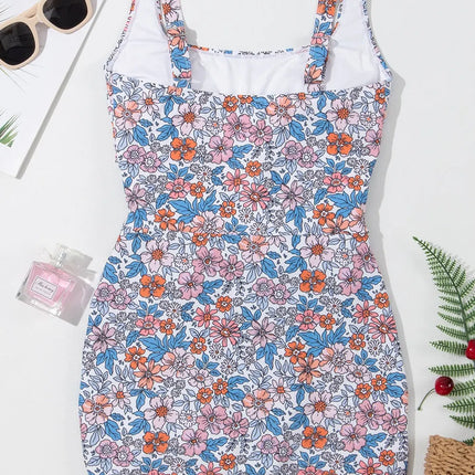 Drawstring Printed Wide Strap Swim Dress - Image 4