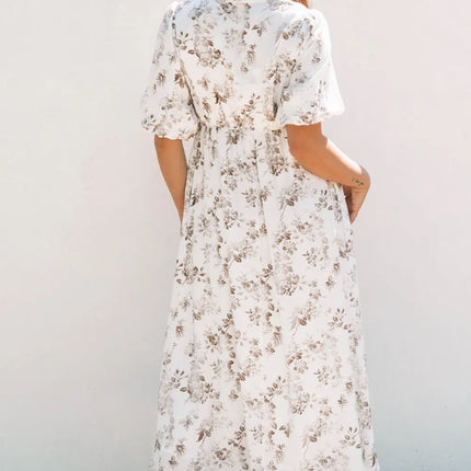 Printed Button Front Puff Sleeve Dress - Image 3