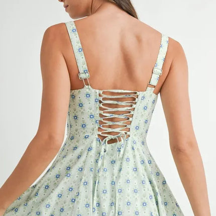MABLE Floral Print Bustier Back Lace Up Midi Dress - Image 12