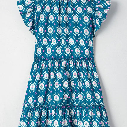 Printed Tie Neck Ruffled Cap Sleeve Dress - Image 8