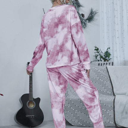 Shiny Tie-dye Round Neck Top and Drawstring Pants Lounge Set - Image 6