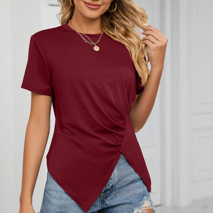 Ruched Hem Detail Crewneck T-Shirt - Image 4