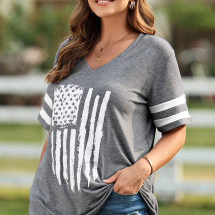 Plus Size US Flag Graphic V-Neck Tee - Image 6