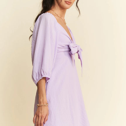 Davi & Dani Self-Tie Puff Sleeve Smocking Open Back Mini Dress - Image 4