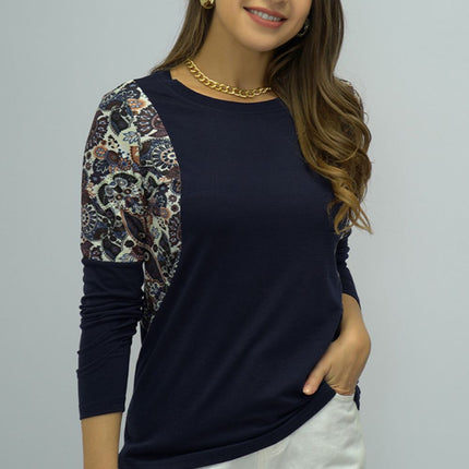 Shiny Round Neck Printed Shoulder Tee - Image 5