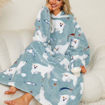 Fuzzy Pocketed Long Sleeve Hooded Lounge Dress - Image 13