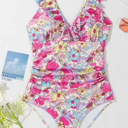 Floral Ruffle Trim Tummy Control One Piece Swimsuit - Image 5