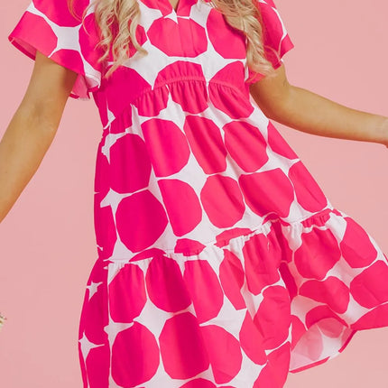 Contrast Notched Flutter Sleeve Dress - Image 3