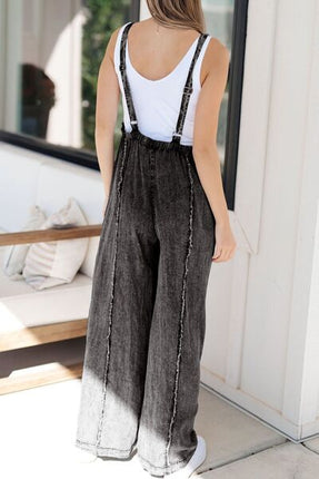 Frayed Exposed Seam Wide Leg Denim Overalls - Image 7
