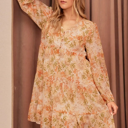 Mittoshop Floral Chiffon Babydoll Long Sleeve Mini Dress - Image 2