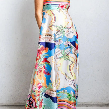 Smocked Back Printed Square Neck Maxi Cami Dress with Pockets - Image 1
