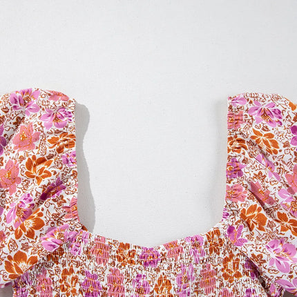 Floral Square Neck Knotted Ruffle Midi Dress - Image 9