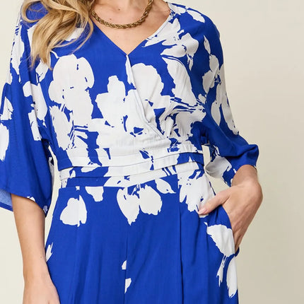 Double Take Full Size Printed Tie Back Wide Leg Jumpsuit - Image 4