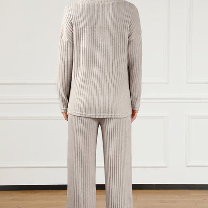 Ribbed V-Neck Top and Pants Lounge Set - Image 2