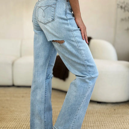 Judy Blue Full Size High Waist Distressed Straight Jeans - Image 5