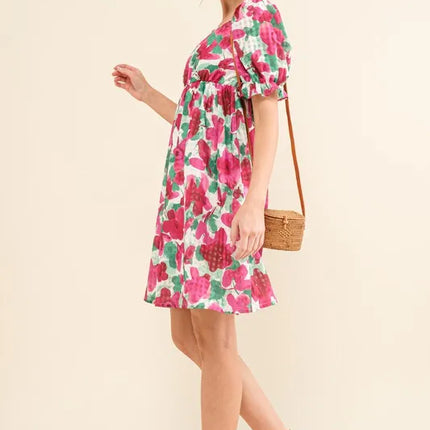 And The Why Smocked Floral Ruffle Short Sleeve Mini Dress - Image 4