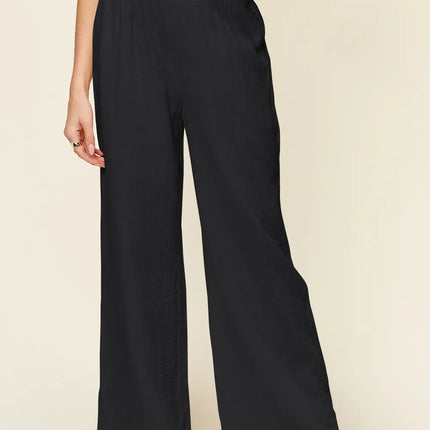 Double Take Full Size Texture Smocked Waist Wide Leg Pants - Image 5