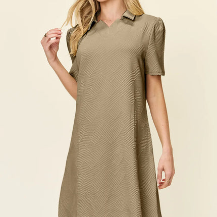 Double Take Full Size Texture Collared Neck Short Sleeve Dress - Image 34