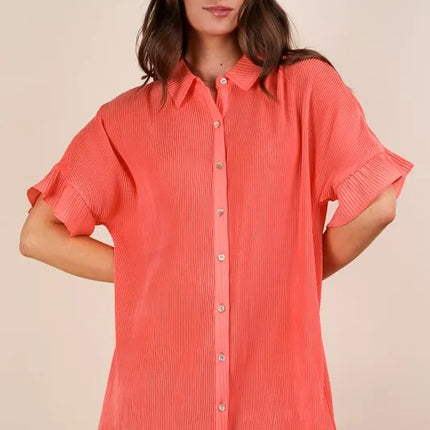 VERY J Pleated Detail Button Down Mini Dress - Image 2