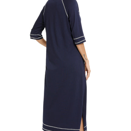 Zip Up Slit Round Neck Night Dress with Pockets - Image 2
