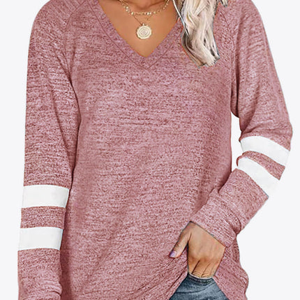 Striped Contrast Raglan Sleeve Top - Image 10