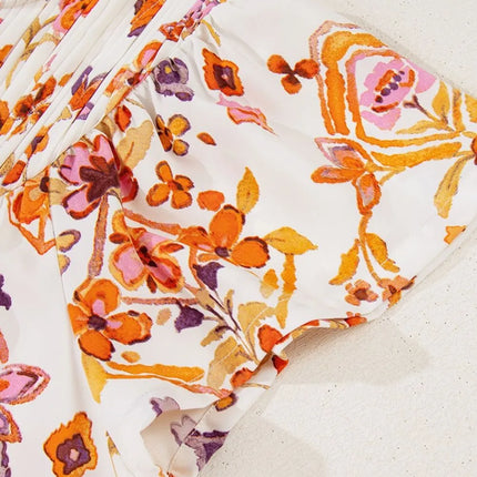 Printed Tie Neck Cap Sleeve Mini Dress - Image 10