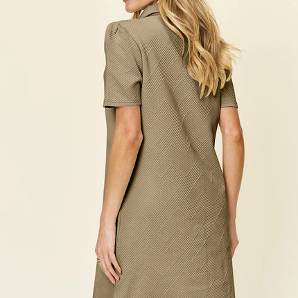 Double Take Full Size Texture Collared Neck Short Sleeve Dress - Image 36
