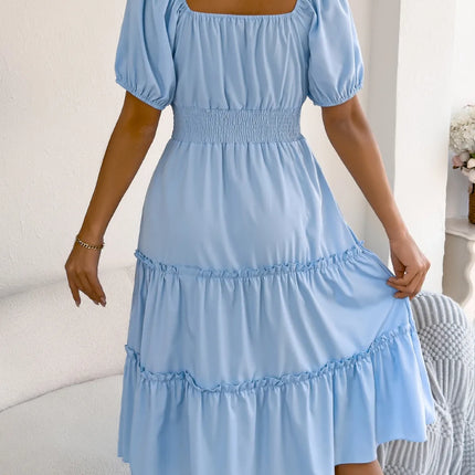 Square Neck Short Puff Sleeve Dress - Image 5