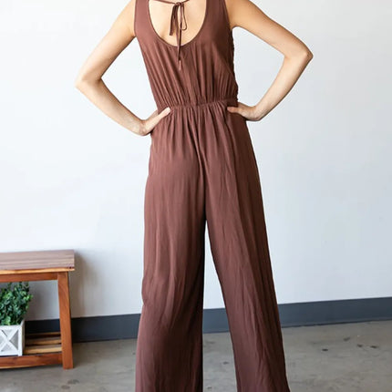 First Love Tie Back Sleeveless Slit Wide Leg Jumpsuit - Image 3