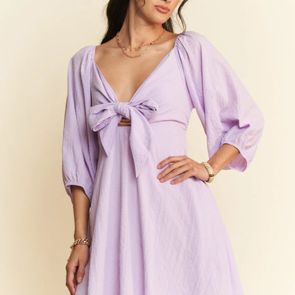 Davi & Dani Self-Tie Puff Sleeve Smocking Open Back Mini Dress - Image 3