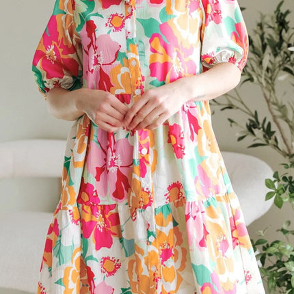 Button Down Floral Puff Sleeve Babydoll Dress - Image 6