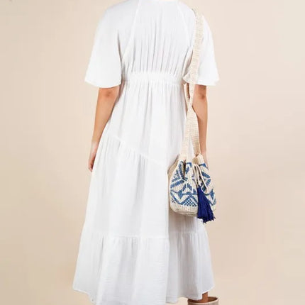 VERY J Mineral Washed Elastic Neck Detail Midi Dress - Image 6