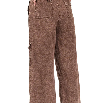 Zenana Washed Linen Elastic Band Waist Cargo Pants - Image 2