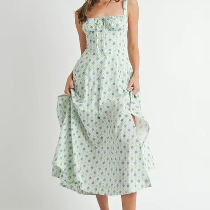 MABLE Floral Print Bustier Back Lace Up Midi Dress - Image 7